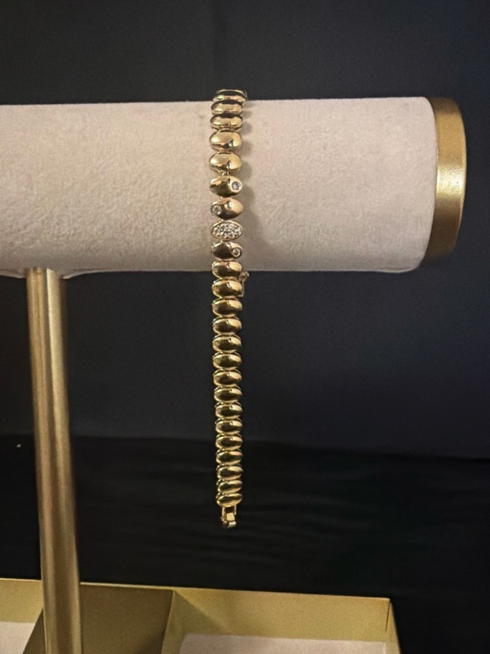 Planet Gold Shiny Gold Bead Bracelet with Pavé Accent